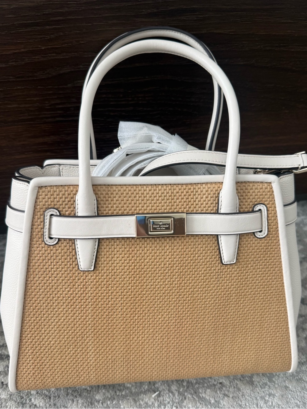 Kate Spade White and Tan Woven Satchel